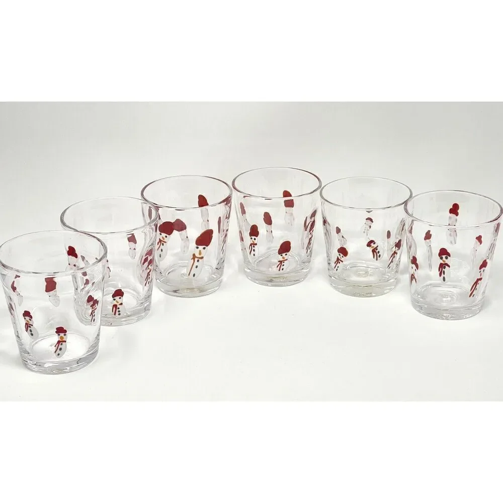 Crate & Barrel Handblown Snowman Fused Glass Tumbler Double Old Fashioned